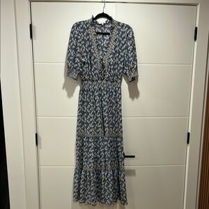 Max Studio Blue and White Ruffled Tiered Sundress